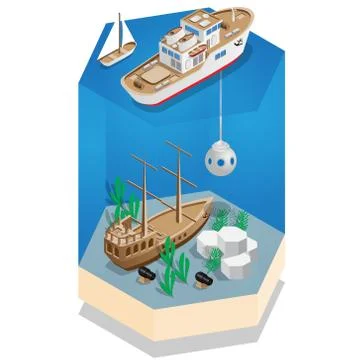 A study of the sunken galleon. Stock Illustration