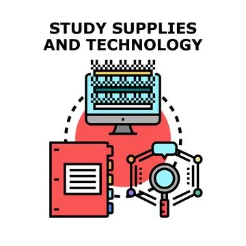 Study supplies and technology for modern education concept Stock Illustration