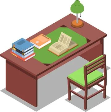 Study table and chair 3d colorful illustration Ilustración de archivo