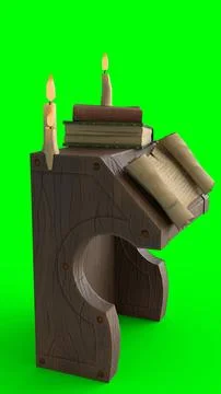 Study table with candle with green background Stock Illustration