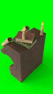 Study table with candle with green background Stock Illustration