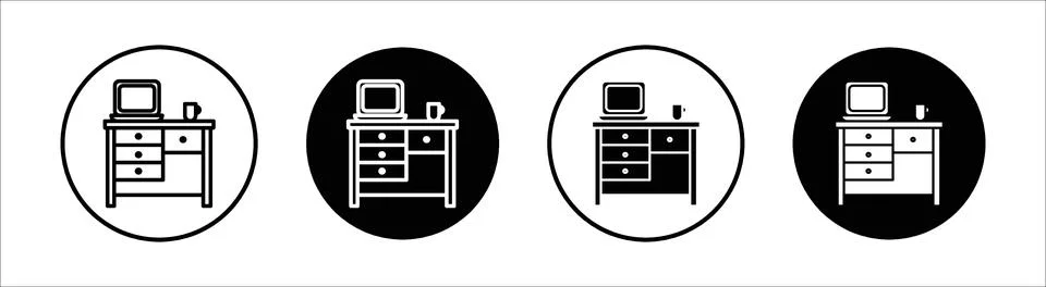 Study table flat line icon set. Study table Thin line illustration vector Stock Illustration