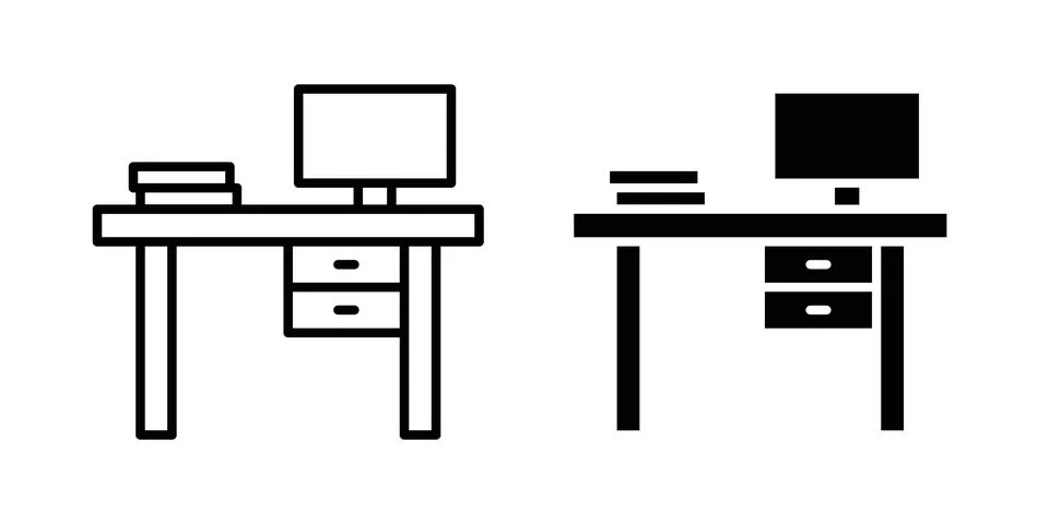 Study table icon solid, line, and editable vector set. Stock Illustration