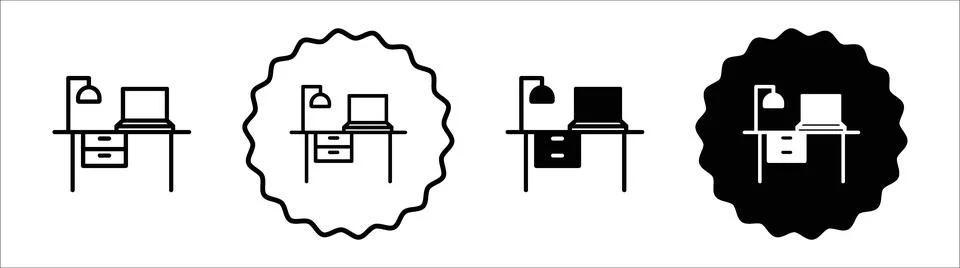 Study table icon symbol set collection. Study table simple vector sign bundle Stock Illustration
