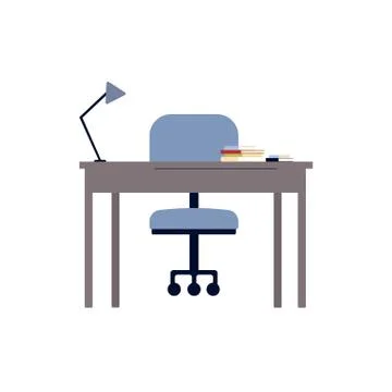 Study table or desk with chair flat vector illustration isolated on white. 스톡 일러스트