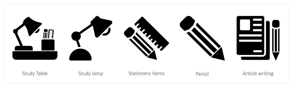 Study table, stationery items, pencil Stock Illustration