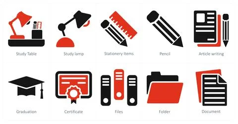 Study table, stationery items, pencil 스톡 일러스트