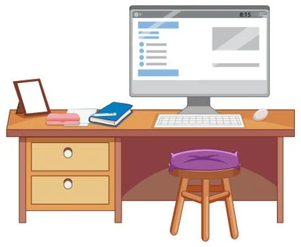 A study table on white background Illustrazione stock