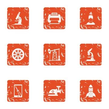 Study of technology icons set, grunge style 스톡 일러스트