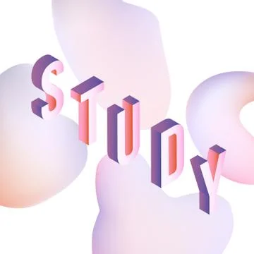 Study text design - isometric letters on pastel gradient abstract background Stock Illustration