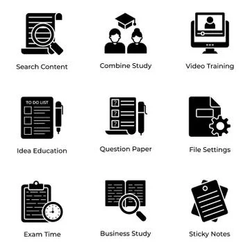 Study Time Filled Icons Pack 스톡 일러스트