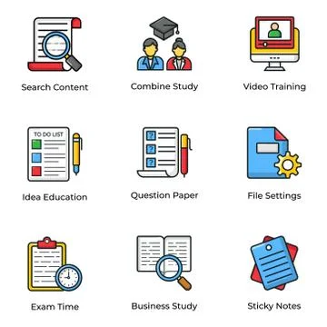 Study Time Flat Icons Pack 스톡 일러스트