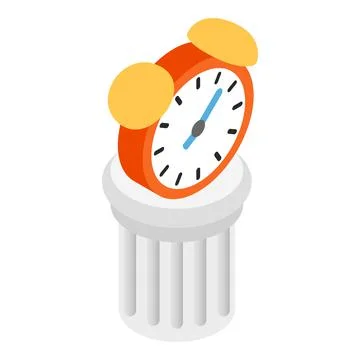 Study time icon isometric vector. Bright retro alarm clock on white column stand Stock Illustration