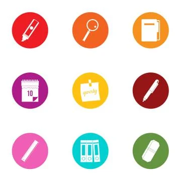 Study time icons set, flat style Stock Illustration
