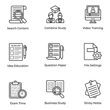 Study Time Line Icons Pack 스톡 일러스트