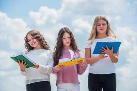 Study together. Clever kids. Study group help solidify clarify material Stock Photos