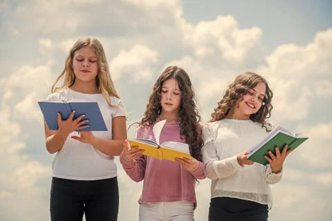 Study together. Clever kids. Study group help solidify clarify material Stock Photos