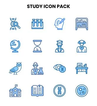 Study Two Colour Bundle Icons Pack 스톡 일러스트