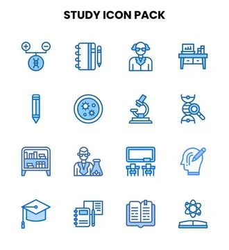Study Two Colour Bundle Icons Pack Illustrazione stock