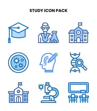 Study Two Colour Bundle Icons Pack Stock Illustration