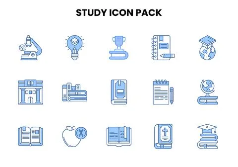 Study Two Colour Bundle Icons Pack Stock Illustration