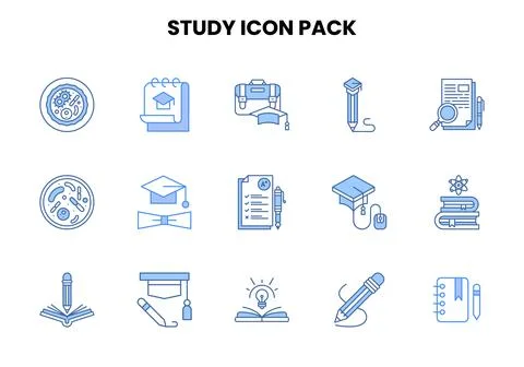 Study Two Colour Bundle Icons Pack 库存插图