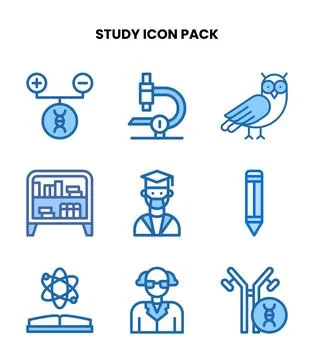 Study Two Colour Collection Icons Pack Stock Illustration