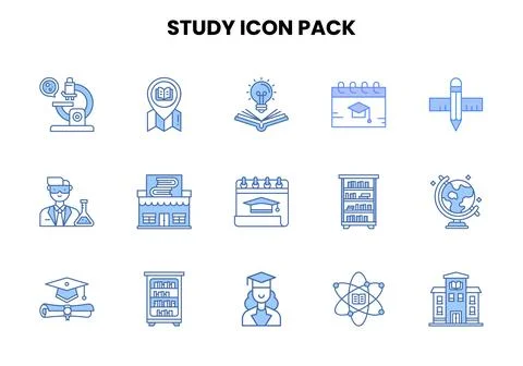 Study Two Colour Set Icons Pack Stock Illustration