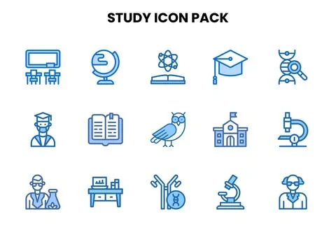 Study Two Colour Set Icons Pack Stock Illustration