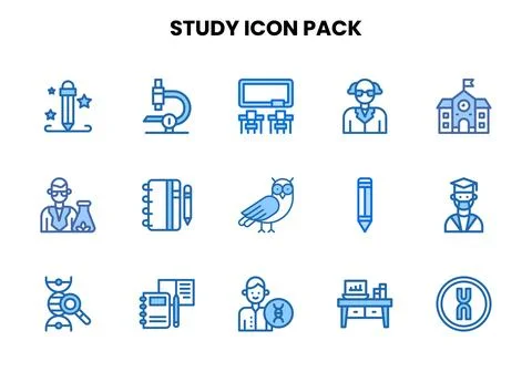 Study Two Colour Vector Icons Pack Stock Illustration