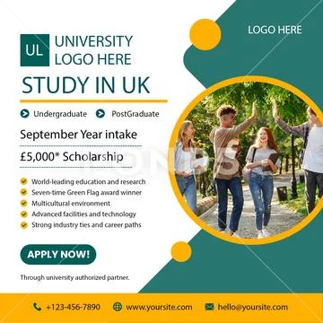 Study in the uk university admissions advertisement PSD Template