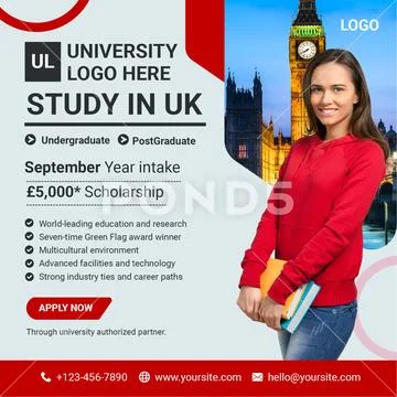 Study in the uk with university logo here PSD Template