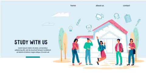 Study with us website for college, university or online courses, flat vector. Stock Illustration