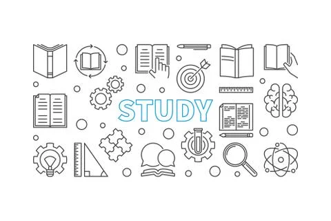 Study vector education outline illustration or banner Stock Illustration