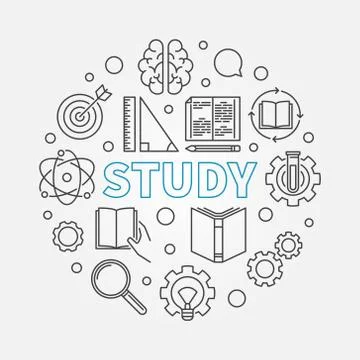 Study vector round concept illustration in thin line style 스톡 일러스트