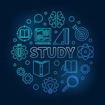 Study vector round education blue illustration in line style Stock Illustration