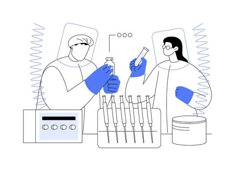 Study viruses in a laboratory abstract concept vector illustration. Stock Illustration