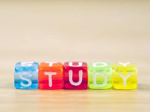 STUDY word written on color block. STUDY text on table, concept Stock Photos
