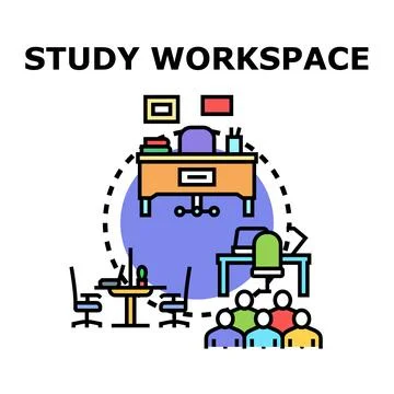 Study workspace concept displaying different learning and working environment Stock Illustration