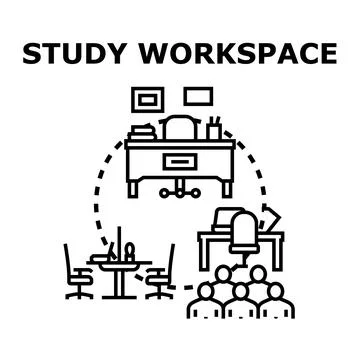 Study workspace concept displaying different learning and working environment Stock Illustration