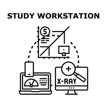 Study workstation concept with data analysis and research Stock Illustration