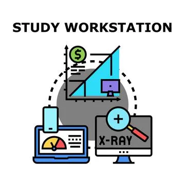 Study workstation concept with data analysis and research Stock Illustration