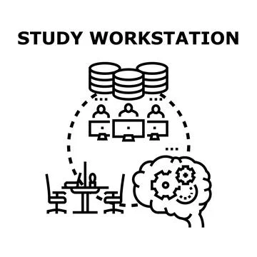 Study workstation environment for learning and development process Illustrazione stock