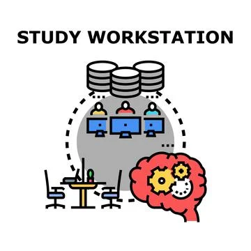 Study workstation environment for learning and development process Stock Illustration
