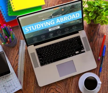 Studying Abroad. Online Working Concept Illustrazione stock