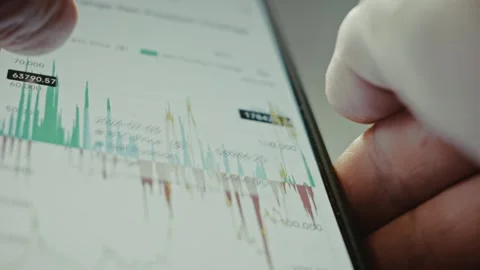 Studying Bitcoin Price Chart on smartphone Video stock 291451099