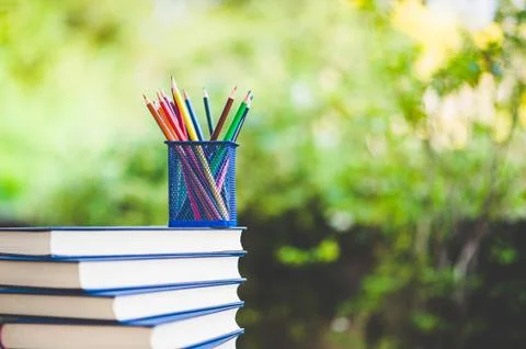 Studying books and learning materials. Foto stock
