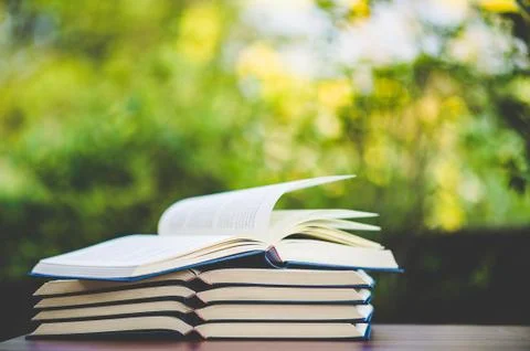 Studying books and learning materials. Foto stock