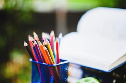 Studying books and learning materials. Stock Photos