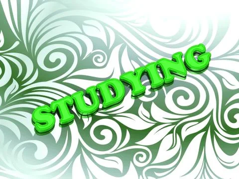 STUDYING- bright color letters on nice green ornament background Stock Illustration
